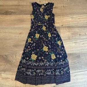 Old Navy Women Dress S Navy Blue Floral Sleeveless Maxi Ruffle Boho Summer